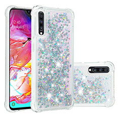 Silikon Hülle Handyhülle Gummi Schutzhülle Flexible Tasche Bling-Bling S01 für Samsung Galaxy A70 Silber