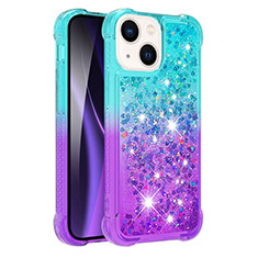 Silikon Hülle Handyhülle Gummi Schutzhülle Flexible Tasche Bling-Bling S02 für Apple iPhone 15 Plus Hellblau