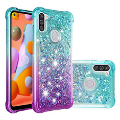 Silikon Hülle Handyhülle Gummi Schutzhülle Flexible Tasche Bling-Bling S02 für Samsung Galaxy A11 Hellblau