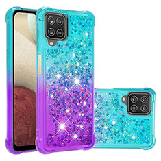 Silikon Hülle Handyhülle Gummi Schutzhülle Flexible Tasche Bling-Bling S02 für Samsung Galaxy A12 Hellblau