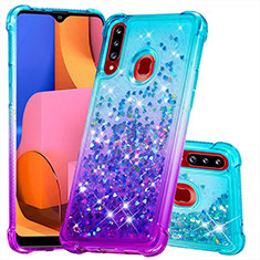 Silikon Hülle Handyhülle Gummi Schutzhülle Flexible Tasche Bling-Bling S02 für Samsung Galaxy A20s Hellblau