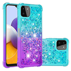 Silikon Hülle Handyhülle Gummi Schutzhülle Flexible Tasche Bling-Bling S02 für Samsung Galaxy A22 5G Hellblau