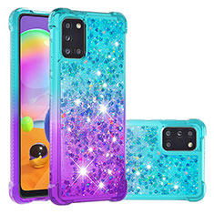 Silikon Hülle Handyhülle Gummi Schutzhülle Flexible Tasche Bling-Bling S02 für Samsung Galaxy A31 Hellblau