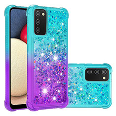 Silikon Hülle Handyhülle Gummi Schutzhülle Flexible Tasche Bling-Bling S02 für Samsung Galaxy F02S SM-E025F Hellblau