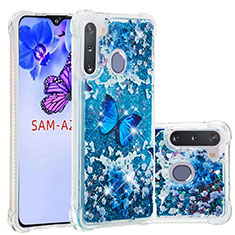 Silikon Hülle Handyhülle Gummi Schutzhülle Flexible Tasche Bling-Bling S03 für Samsung Galaxy A21 European Blau