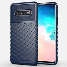 Silikon Hülle Handyhülle Gummi Schutzhülle Flexible Tasche Line C02 für Samsung Galaxy S10 5G Blau