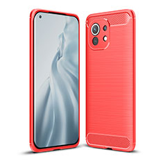 Silikon Hülle Handyhülle Gummi Schutzhülle Flexible Tasche Line für Xiaomi Mi 11 Lite 5G Rot