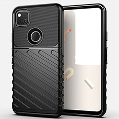 Silikon Hülle Handyhülle Gummi Schutzhülle Flexible Tasche Line S01 für Google Pixel 4a Schwarz