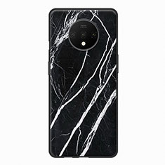 Silikon Hülle Handyhülle Gummi Schutzhülle Holzmaserung Muster für OnePlus 7T Schwarz