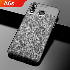 Silikon Hülle Handyhülle Gummi Schutzhülle Leder Q01 für Samsung Galaxy A6s Schwarz