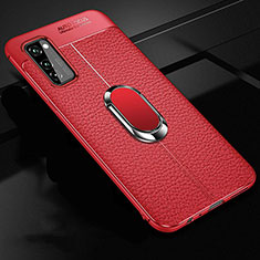 Silikon Hülle Handyhülle Gummi Schutzhülle Leder Tasche mit Magnetisch Fingerring Ständer für Huawei Honor V30 Pro 5G Rot