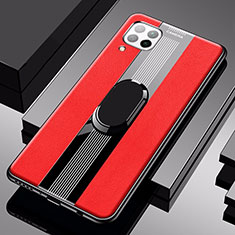 Silikon Hülle Handyhülle Gummi Schutzhülle Leder Tasche mit Magnetisch Fingerring Ständer für Huawei Nova 6 SE Rot