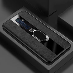Silikon Hülle Handyhülle Gummi Schutzhülle Leder Tasche mit Magnetisch Fingerring Ständer für Oppo Reno2 Z Schwarz