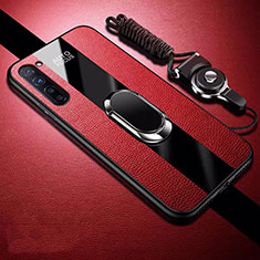 Silikon Hülle Handyhülle Gummi Schutzhülle Leder Tasche mit Magnetisch Fingerring Ständer für Oppo Reno3 Rot