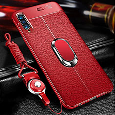 Silikon Hülle Handyhülle Gummi Schutzhülle Leder Tasche mit Magnetisch Fingerring Ständer für Samsung Galaxy A70S Rot