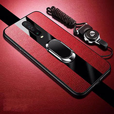 Silikon Hülle Handyhülle Gummi Schutzhülle Leder Tasche mit Magnetisch Fingerring Ständer für Xiaomi Redmi K30i 5G Rot