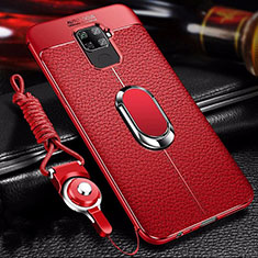 Silikon Hülle Handyhülle Gummi Schutzhülle Leder Tasche mit Magnetisch Fingerring Ständer S01 für Huawei Nova 5z Rot