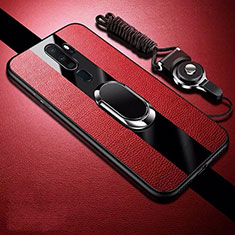 Silikon Hülle Handyhülle Gummi Schutzhülle Leder Tasche mit Magnetisch Fingerring Ständer S01 für Oppo A11 Rot