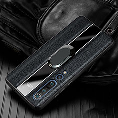Silikon Hülle Handyhülle Gummi Schutzhülle Leder Tasche mit Magnetisch Fingerring Ständer S01 für Xiaomi Mi 10 Pro Schwarz