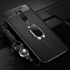 Silikon Hülle Handyhülle Gummi Schutzhülle Leder Tasche mit Magnetisch Fingerring Ständer S01 für Xiaomi Redmi 8 Schwarz