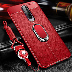 Silikon Hülle Handyhülle Gummi Schutzhülle Leder Tasche mit Magnetisch Fingerring Ständer S01 für Xiaomi Redmi K30 4G Rot