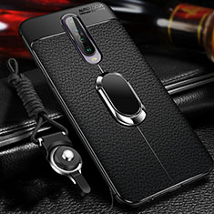 Silikon Hülle Handyhülle Gummi Schutzhülle Leder Tasche mit Magnetisch Fingerring Ständer S01 für Xiaomi Redmi K30 4G Schwarz