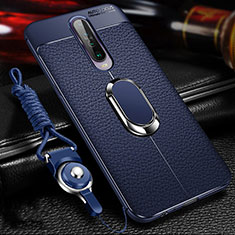 Silikon Hülle Handyhülle Gummi Schutzhülle Leder Tasche mit Magnetisch Fingerring Ständer S01 für Xiaomi Redmi K30i 5G Blau