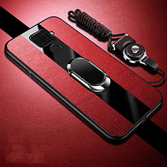 Silikon Hülle Handyhülle Gummi Schutzhülle Leder Tasche mit Magnetisch Fingerring Ständer S02 für Huawei Nova 5i Pro Rot