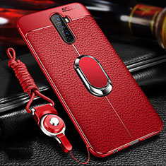 Silikon Hülle Handyhülle Gummi Schutzhülle Leder Tasche mit Magnetisch Fingerring Ständer S02 für Oppo Reno Ace Rot