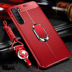 Silikon Hülle Handyhülle Gummi Schutzhülle Leder Tasche mit Magnetisch Fingerring Ständer S02 für Oppo Reno3 Rot