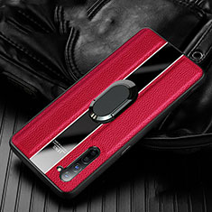 Silikon Hülle Handyhülle Gummi Schutzhülle Leder Tasche mit Magnetisch Fingerring Ständer S03 für Oppo F15 Rot