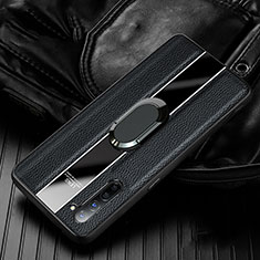 Silikon Hülle Handyhülle Gummi Schutzhülle Leder Tasche mit Magnetisch Fingerring Ständer S03 für Oppo K7 5G Schwarz