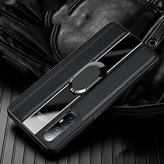 Silikon Hülle Handyhülle Gummi Schutzhülle Leder Tasche mit Magnetisch Fingerring Ständer S04 für Oppo Reno3 Pro Schwarz