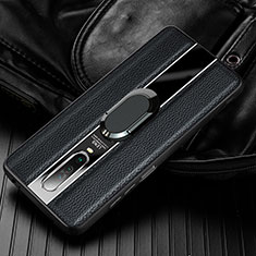 Silikon Hülle Handyhülle Gummi Schutzhülle Leder Tasche mit Magnetisch Fingerring Ständer S04 für Xiaomi Poco X2 Schwarz