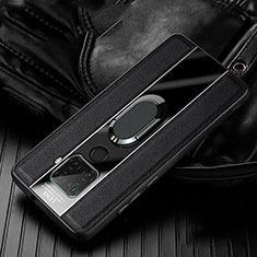 Silikon Hülle Handyhülle Gummi Schutzhülle Leder Tasche mit Magnetisch Fingerring Ständer S05 für Huawei Mate 30 Lite Schwarz