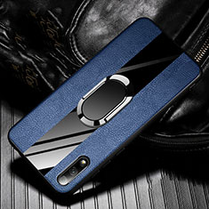 Silikon Hülle Handyhülle Gummi Schutzhülle Leder Tasche mit Magnetisch Fingerring Ständer S06 für Huawei Honor 9X Blau