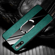 Silikon Hülle Handyhülle Gummi Schutzhülle Leder Tasche mit Magnetisch Fingerring Ständer S06 für Huawei Honor 9X Grün