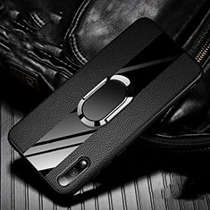 Silikon Hülle Handyhülle Gummi Schutzhülle Leder Tasche mit Magnetisch Fingerring Ständer S06 für Huawei Honor 9X Schwarz