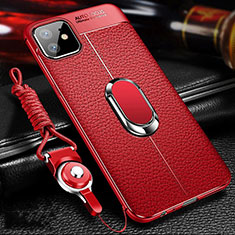 Silikon Hülle Handyhülle Gummi Schutzhülle Leder Tasche mit Magnetisch Fingerring Ständer T01 für Apple iPhone 11 Rot