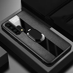 Silikon Hülle Handyhülle Gummi Schutzhülle Leder Tasche mit Magnetisch Fingerring Ständer T01 für Huawei Honor 20 Pro Schwarz