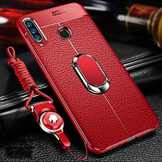 Silikon Hülle Handyhülle Gummi Schutzhülle Leder Tasche mit Magnetisch Fingerring Ständer T01 für Huawei Honor 20E Rot