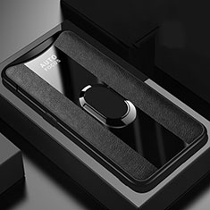 Silikon Hülle Handyhülle Gummi Schutzhülle Leder Tasche mit Magnetisch Fingerring Ständer T01 für Oppo Find X Super Flash Edition Schwarz