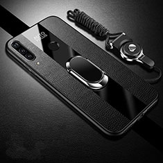 Silikon Hülle Handyhülle Gummi Schutzhülle Leder Tasche mit Magnetisch Fingerring Ständer T02 für Huawei Honor 10i Schwarz