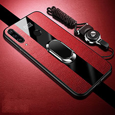Silikon Hülle Handyhülle Gummi Schutzhülle Leder Tasche mit Magnetisch Fingerring Ständer T02 für Huawei Honor 20i Rot