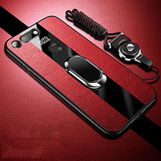 Silikon Hülle Handyhülle Gummi Schutzhülle Leder Tasche mit Magnetisch Fingerring Ständer T02 für Huawei Honor V20 Rot
