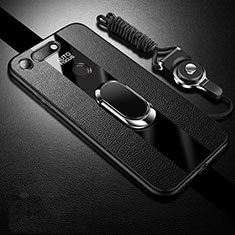 Silikon Hülle Handyhülle Gummi Schutzhülle Leder Tasche mit Magnetisch Fingerring Ständer T02 für Huawei Honor View 20 Schwarz