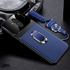 Silikon Hülle Handyhülle Gummi Schutzhülle Leder Tasche mit Magnetisch Fingerring Ständer T02 für Huawei Mate 20 Lite Blau