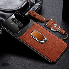 Silikon Hülle Handyhülle Gummi Schutzhülle Leder Tasche mit Magnetisch Fingerring Ständer T02 für Huawei Mate 20 Lite Braun