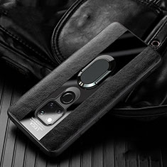 Silikon Hülle Handyhülle Gummi Schutzhülle Leder Tasche mit Magnetisch Fingerring Ständer T02 für Huawei Mate 20 Schwarz