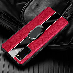 Silikon Hülle Handyhülle Gummi Schutzhülle Leder Tasche mit Magnetisch Fingerring Ständer T02 für Samsung Galaxy S20 Rot